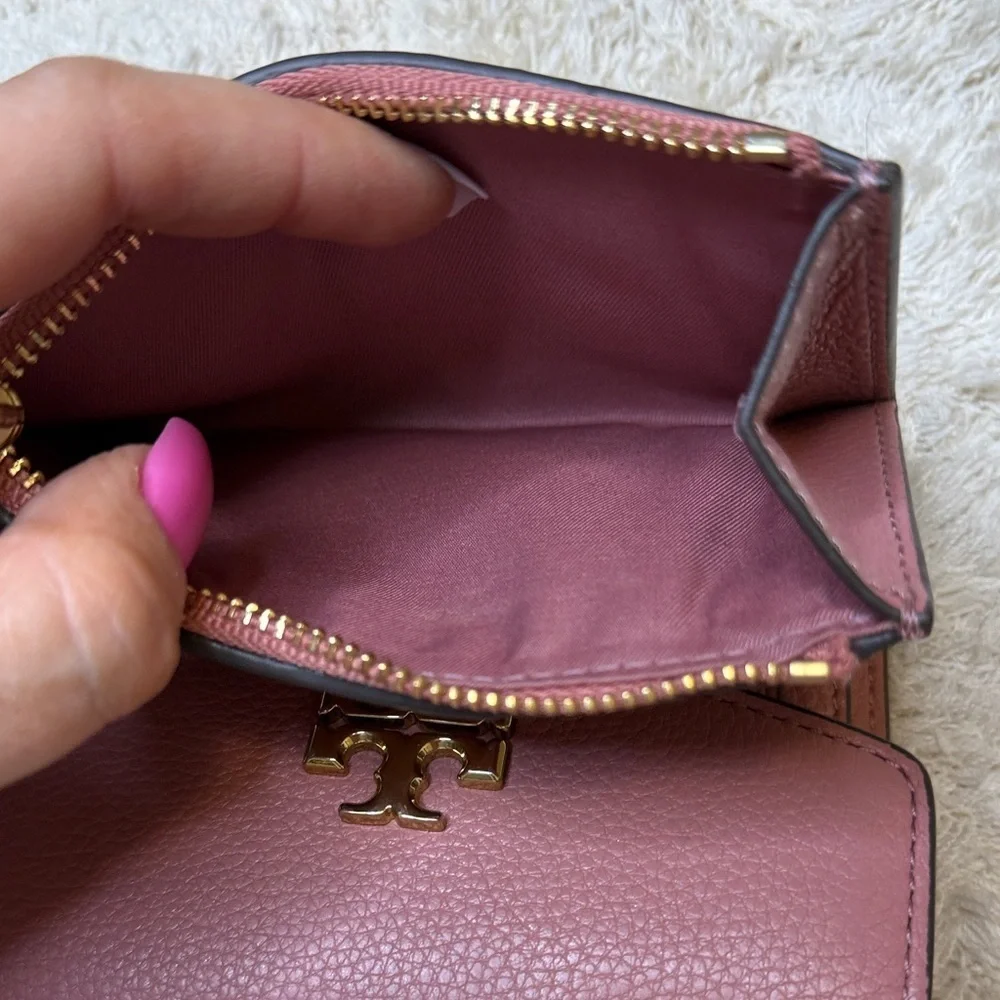 Tory Burch Kira Mauve Pebbled Leather Medium Flap Wallet